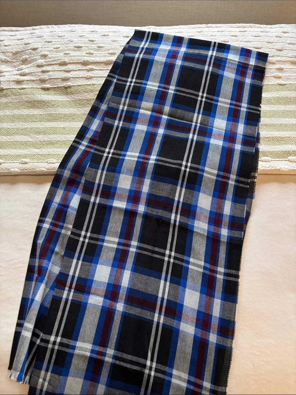 Men's Plaid Black, Blue & Gray Scarf